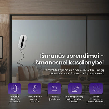 Langų valymo robotas su dvipuse purškimo sistema ,,OVOX R8″ (2025 m. modelis)